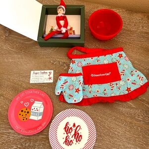 American Girl Elf on a Shelf Baking Supplies Apron Bowl Plates Recipe Card